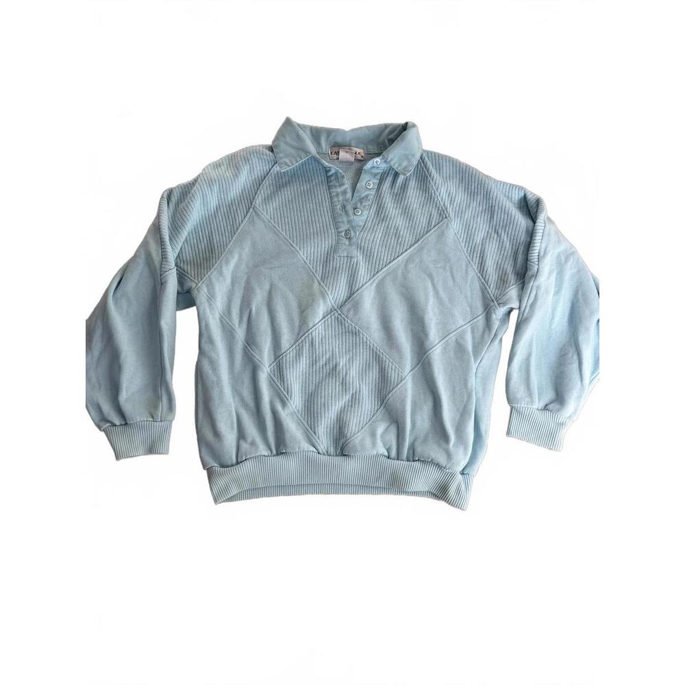 Light Blue Pullover Sweatshirt with Textured Panel Design